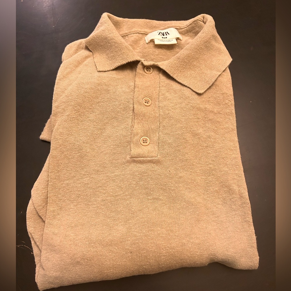 Zara Men's Beige Polo Shirt